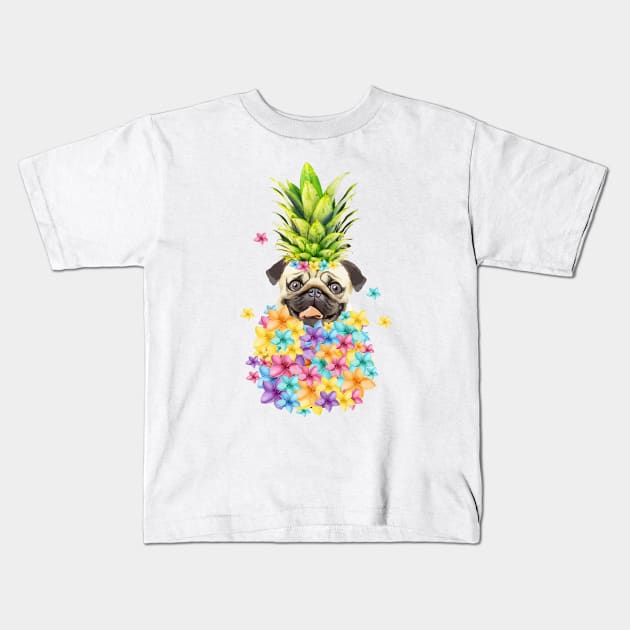 Pug pineapple and flowers, pug lovers, gift for pug lovers Kids T-Shirt by Collagedream